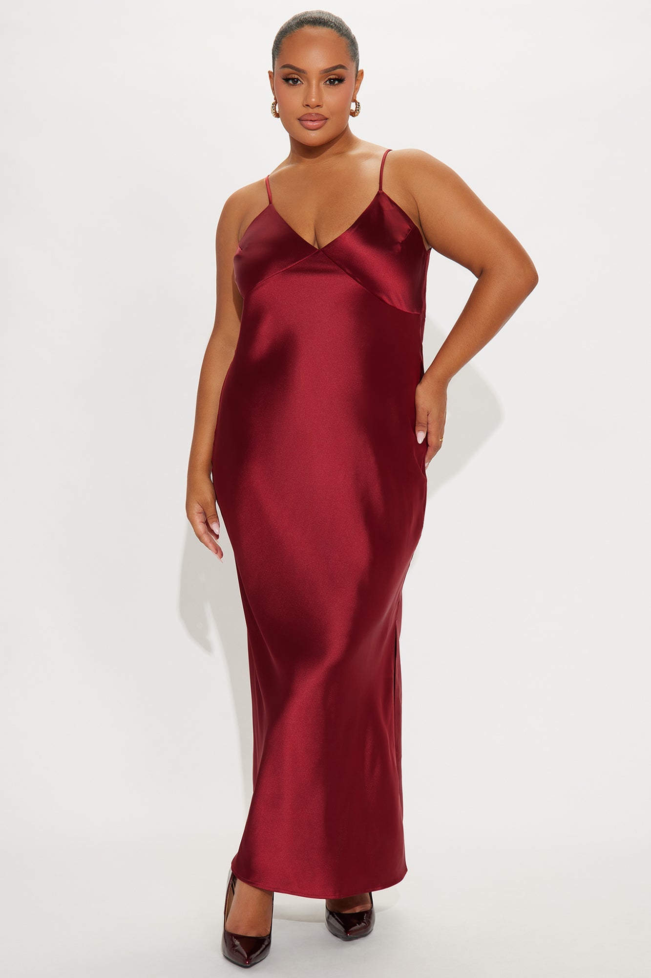 Found You Satin Sweater Maxi Dress Set - Burgundy