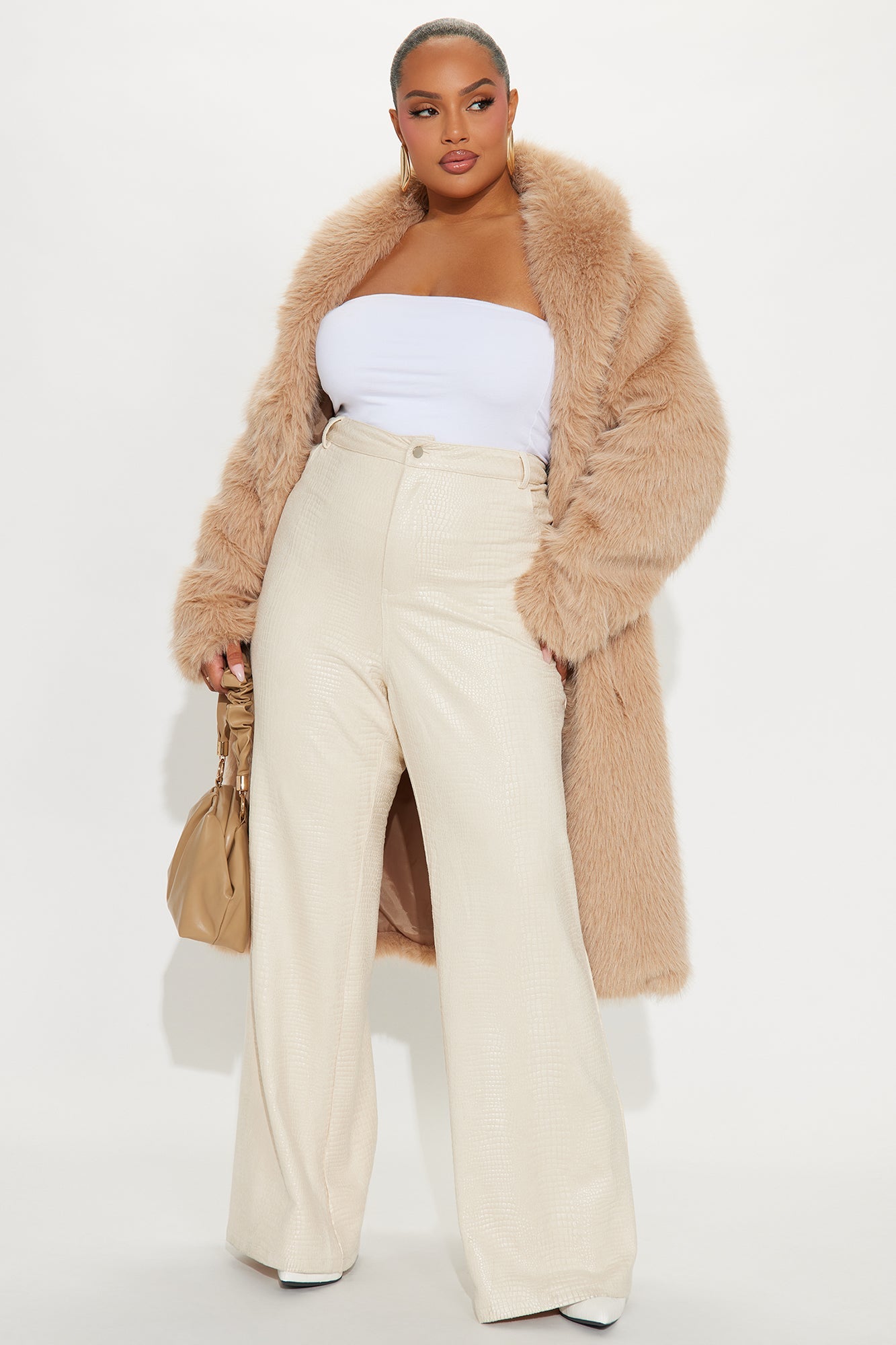 All Attitude Faux Leather Wide Leg Croc Pant 33 - Stone