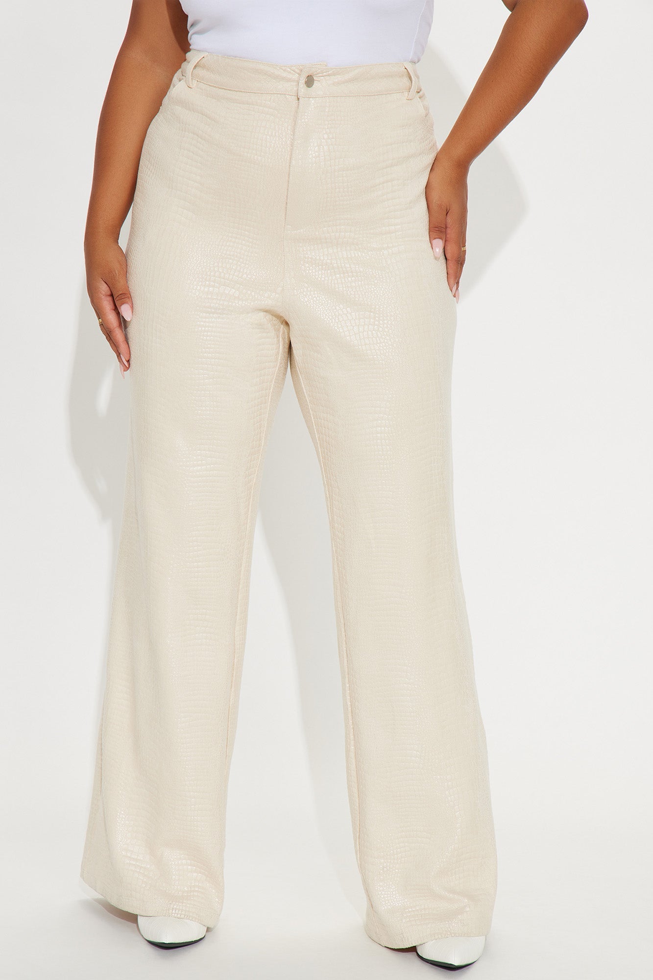 All Attitude Faux Leather Wide Leg Croc Pant 33 - Stone