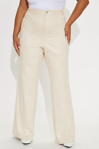 All Attitude Faux Leather Wide Leg Croc Pant 33 - Stone
