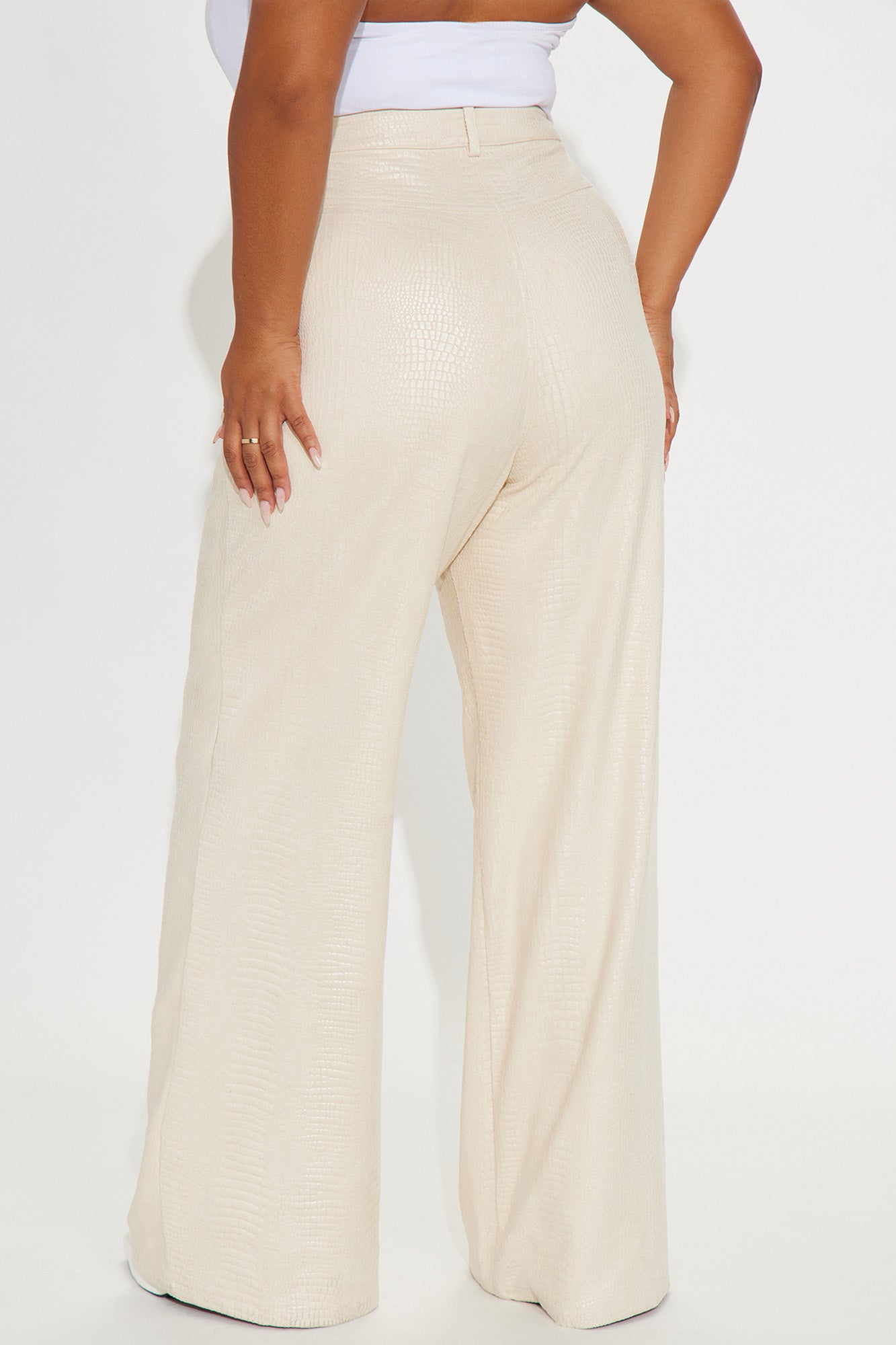 All Attitude Faux Leather Wide Leg Croc Pant 33 - Stone