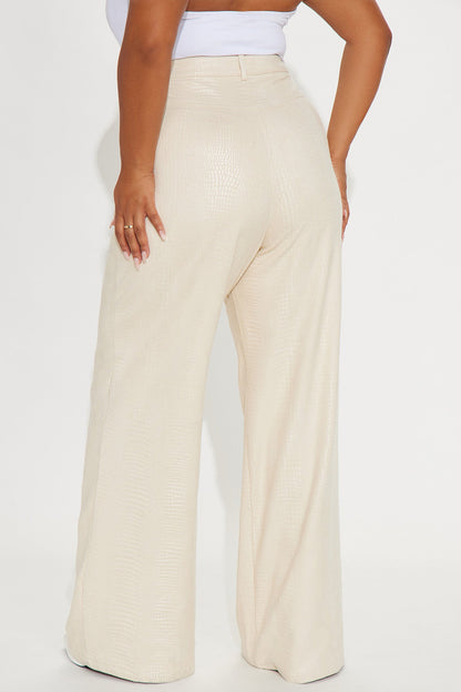 All Attitude Faux Leather Wide Leg Croc Pant 33 - Stone