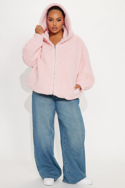 Snuggle Up Hooded Sherpa Coat - Light Pink