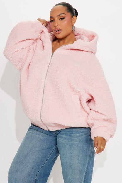 Snuggle Up Hooded Sherpa Coat - Light Pink