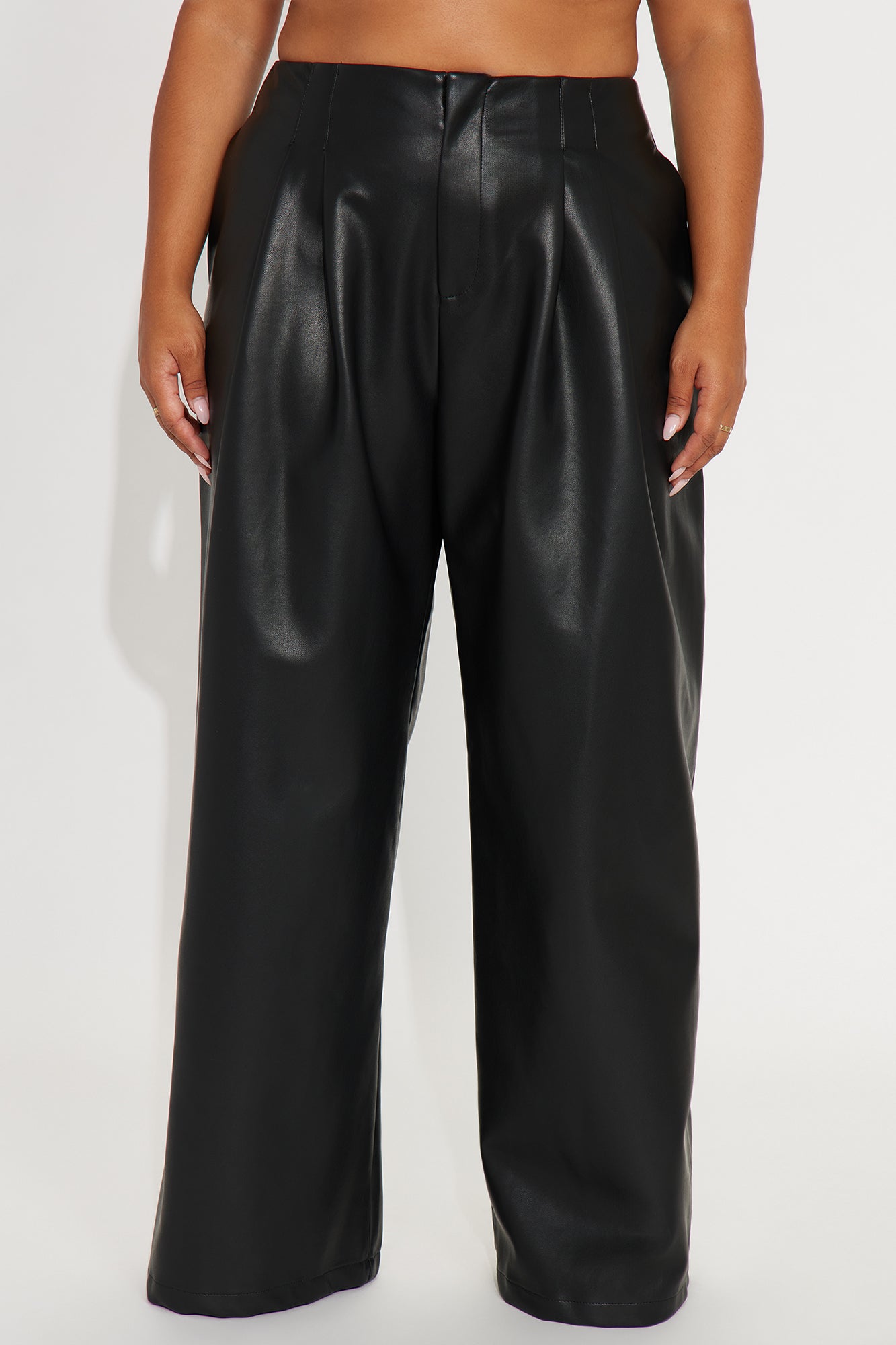 Mave Faux Leather Pleated Wide Leg Pant 32″ - Black