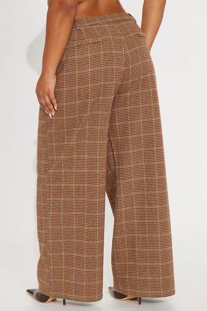 Coffee And Conversation Wide Leg Trouser Pant 32″ - Brown