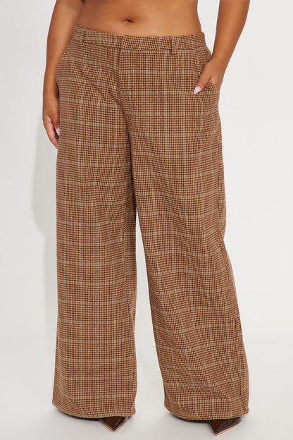 Coffee And Conversation Wide Leg Trouser Pant 32″ - Brown