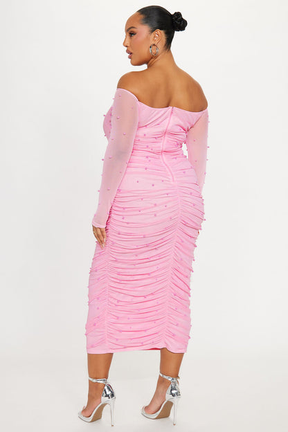 Adah Mesh Midi Dress - Pink