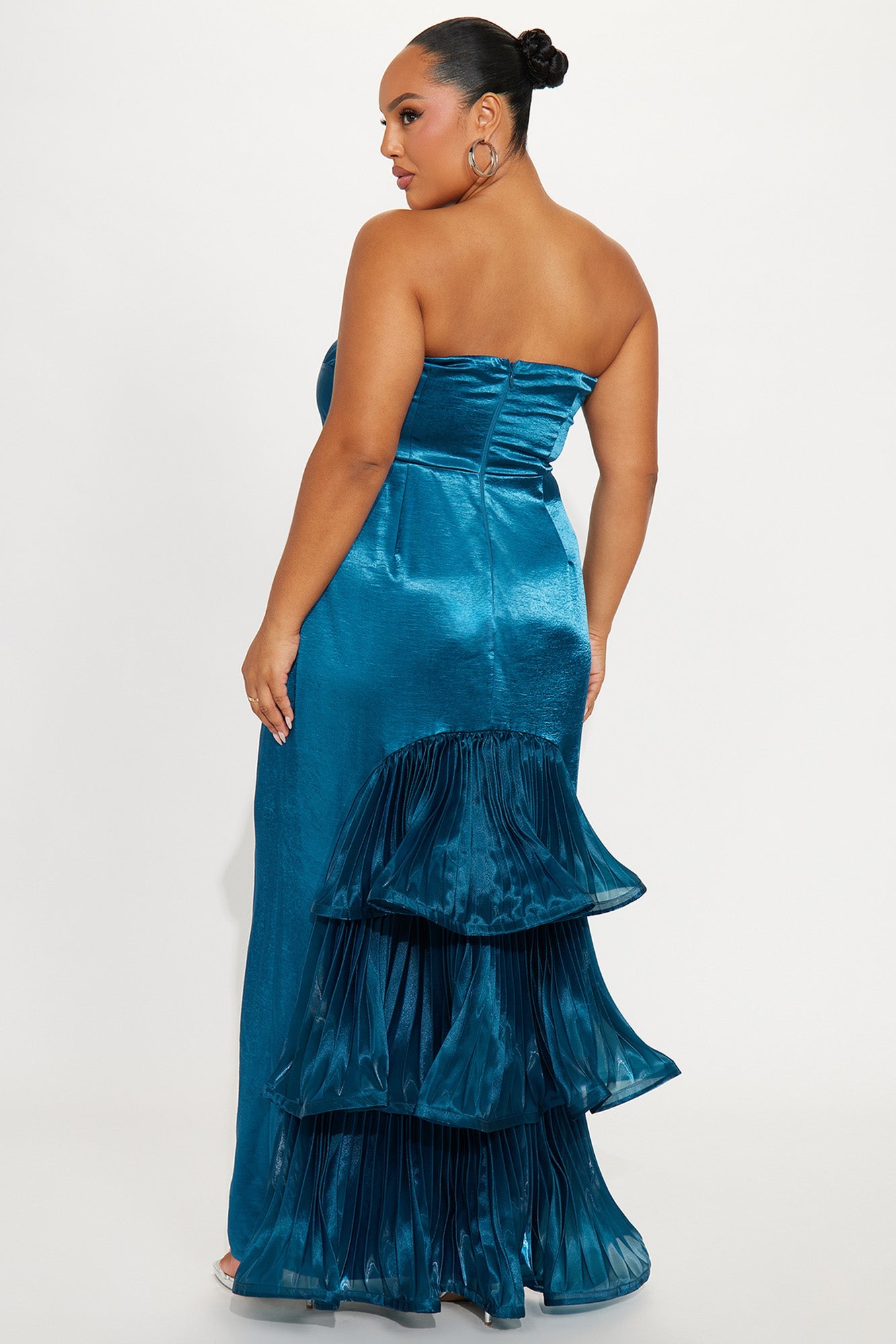 Anastasia Ruffle Satin Gown - Blue