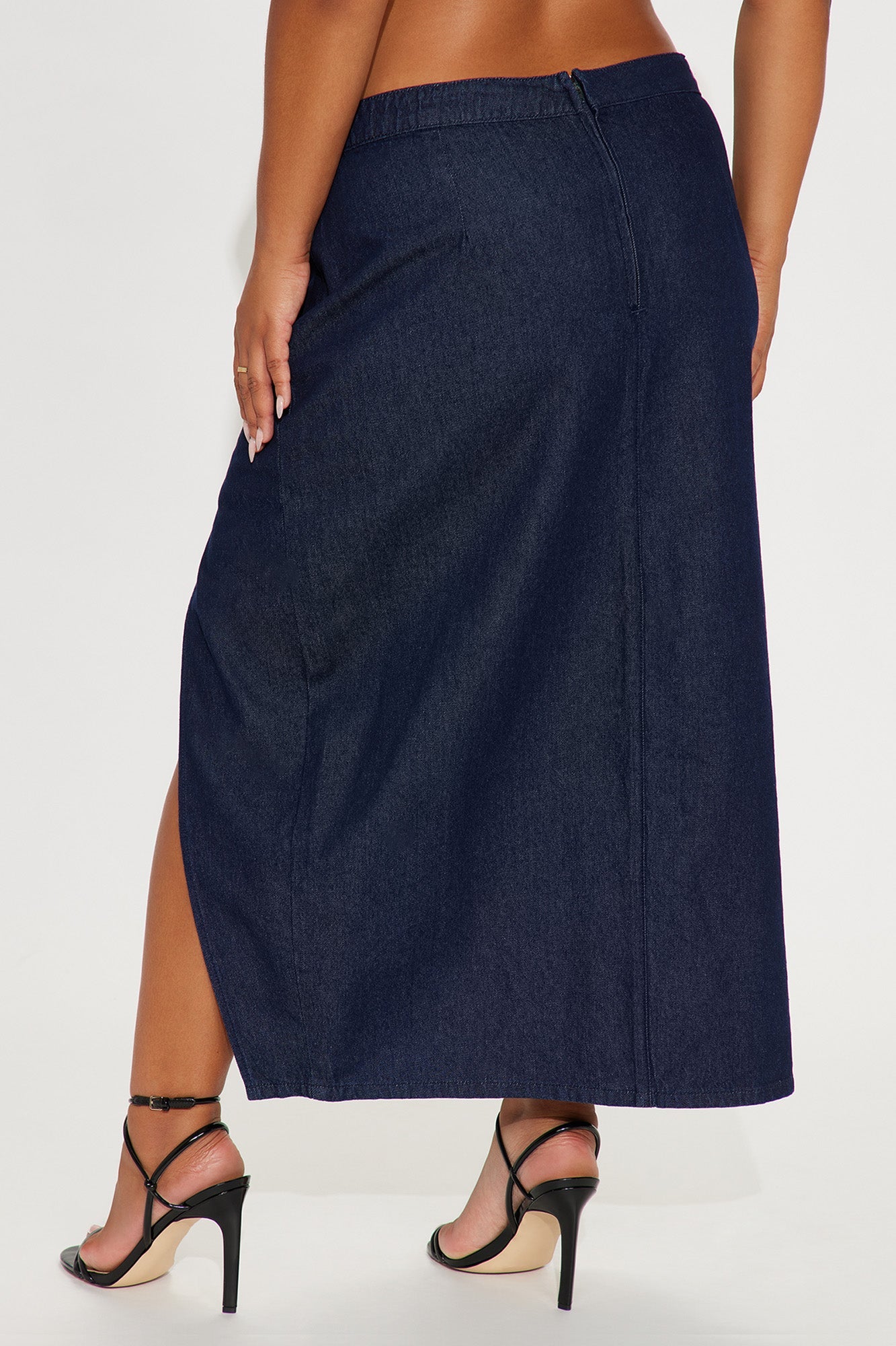 Iris Slit Denim Maxi Skirt - Rinse Blue Wash