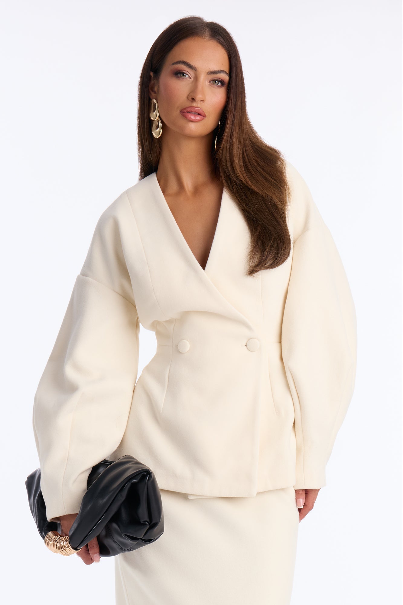 Adele Wool Blazer Maxi Skirt Set - Cream