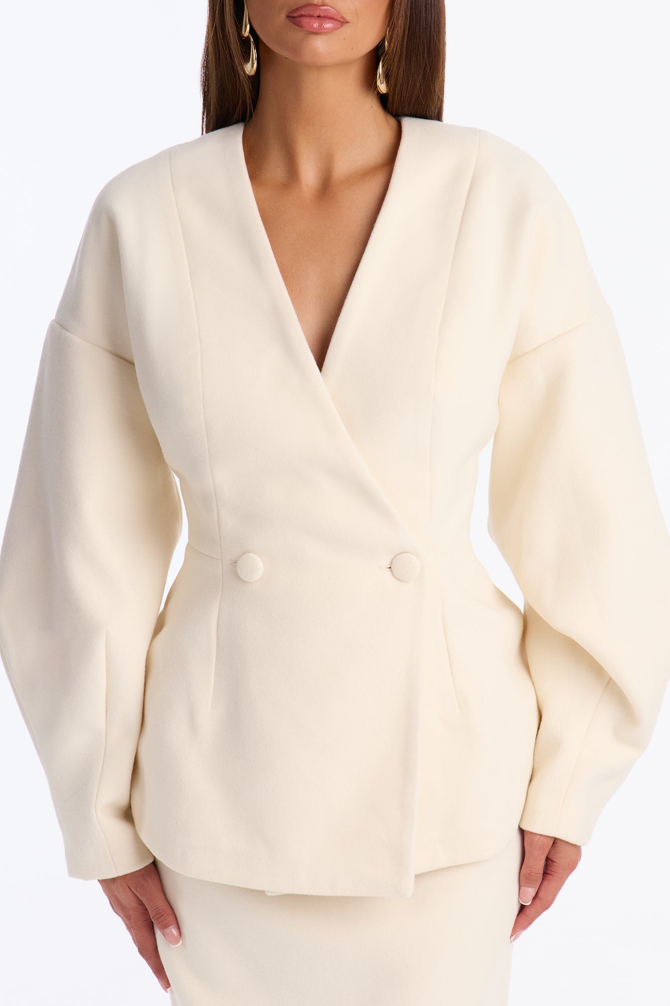 Adele Wool Blazer Maxi Skirt Set - Cream