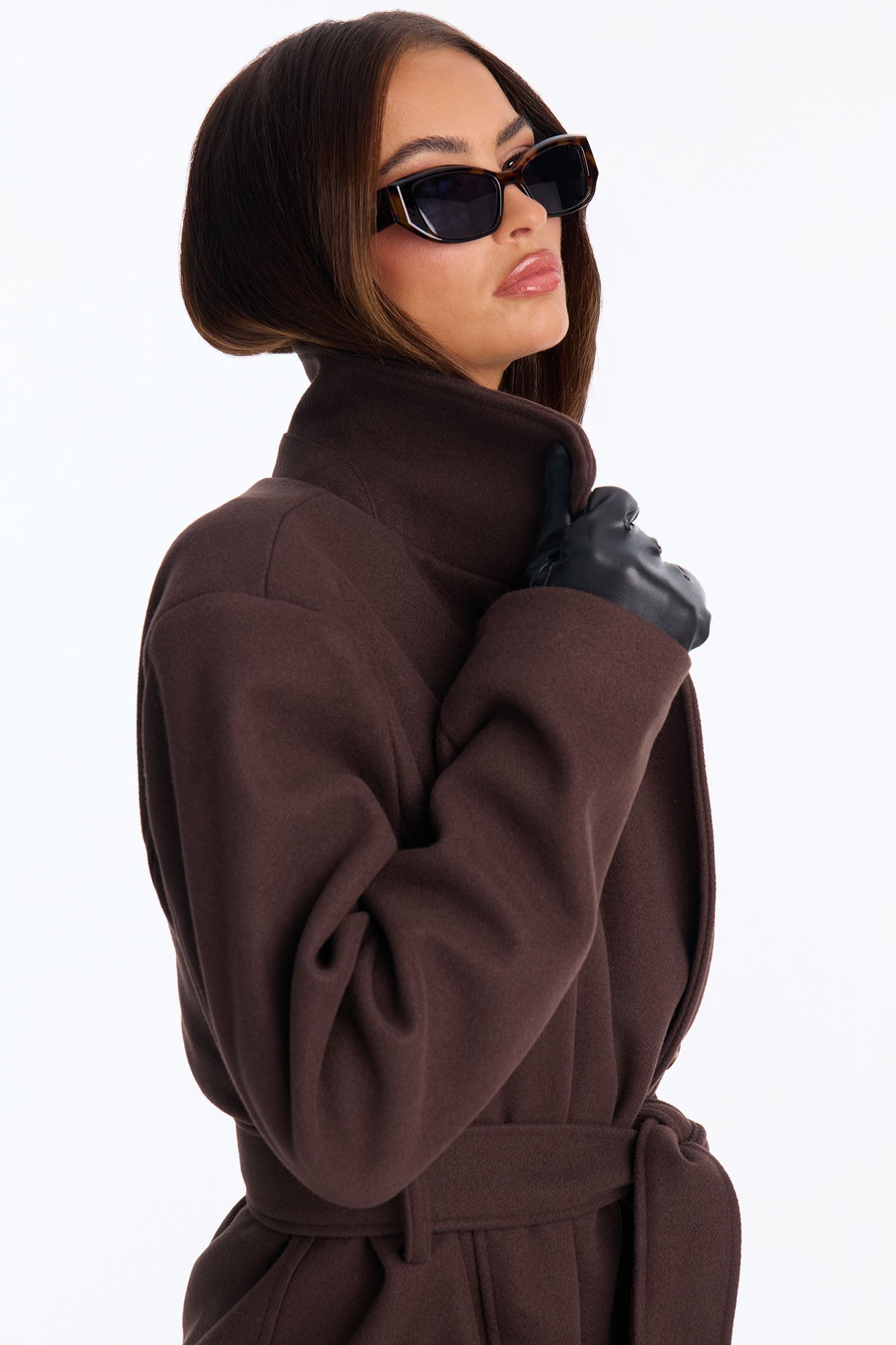 Executive Decision Belted Power Shoulder Coat - Brown