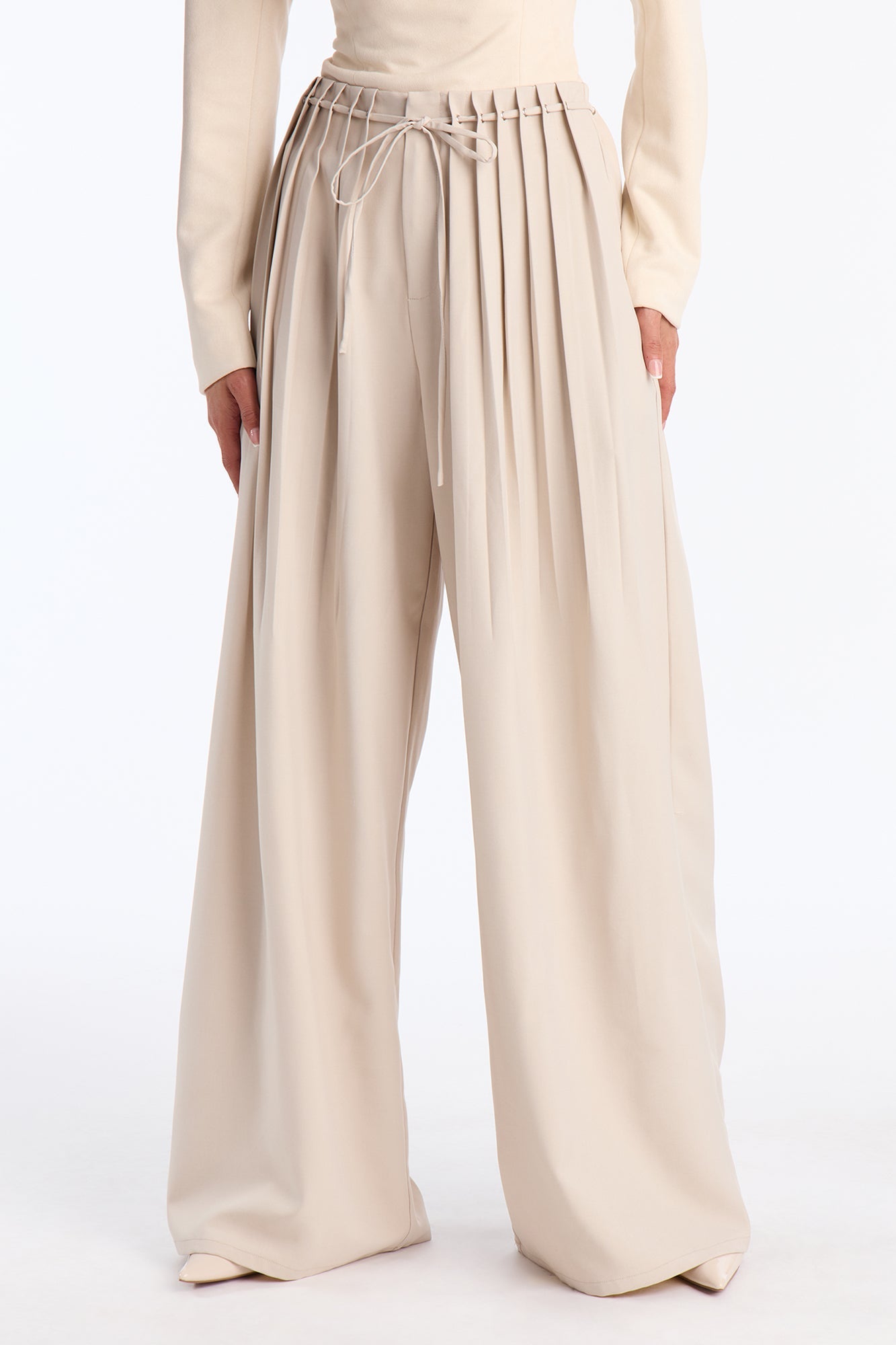 Berlin Pleated High Rise Wide Leg Trouser Pant 32″ - Stone