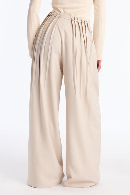Berlin Pleated High Rise Wide Leg Trouser Pant 32″ - Stone