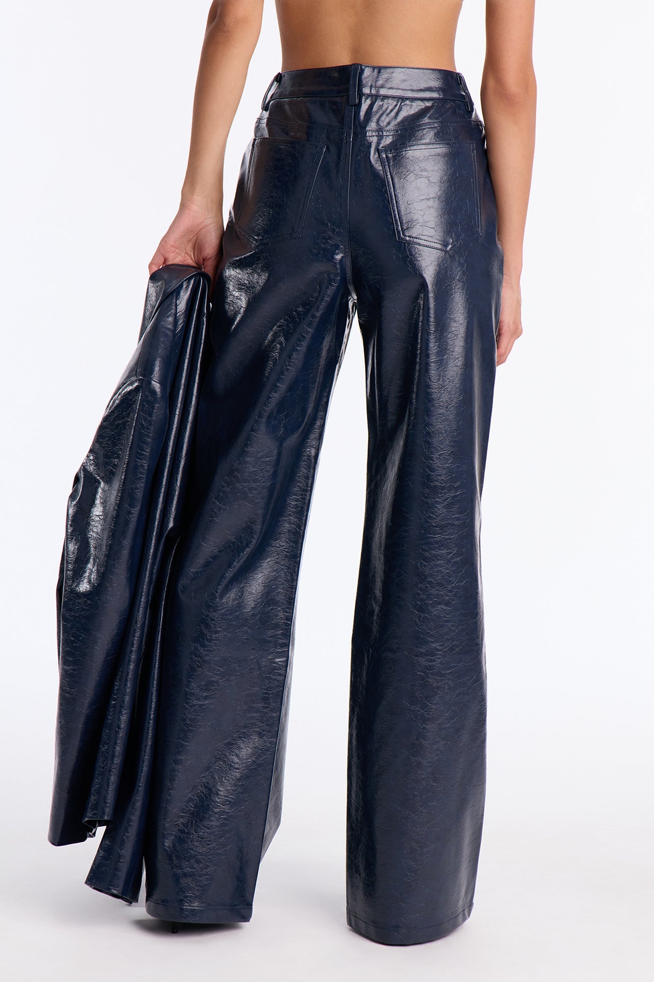 Catalina Faux Patent Leather Pants - Navy