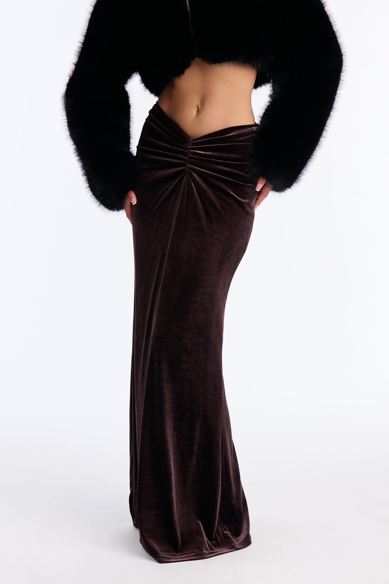 Crushing On You Velvet V Front Maxi Skirt - Chocolate