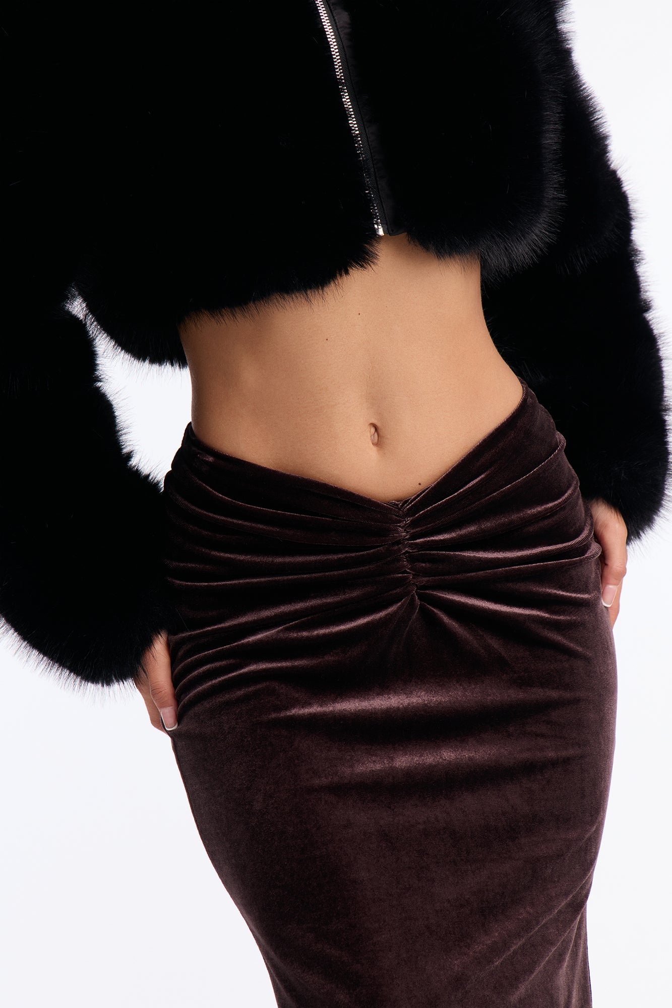 Crushing On You Velvet V Front Maxi Skirt - Chocolate