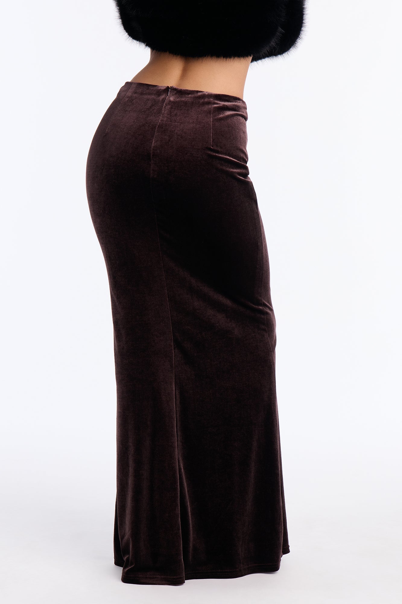 Crushing On You Velvet V Front Maxi Skirt - Chocolate