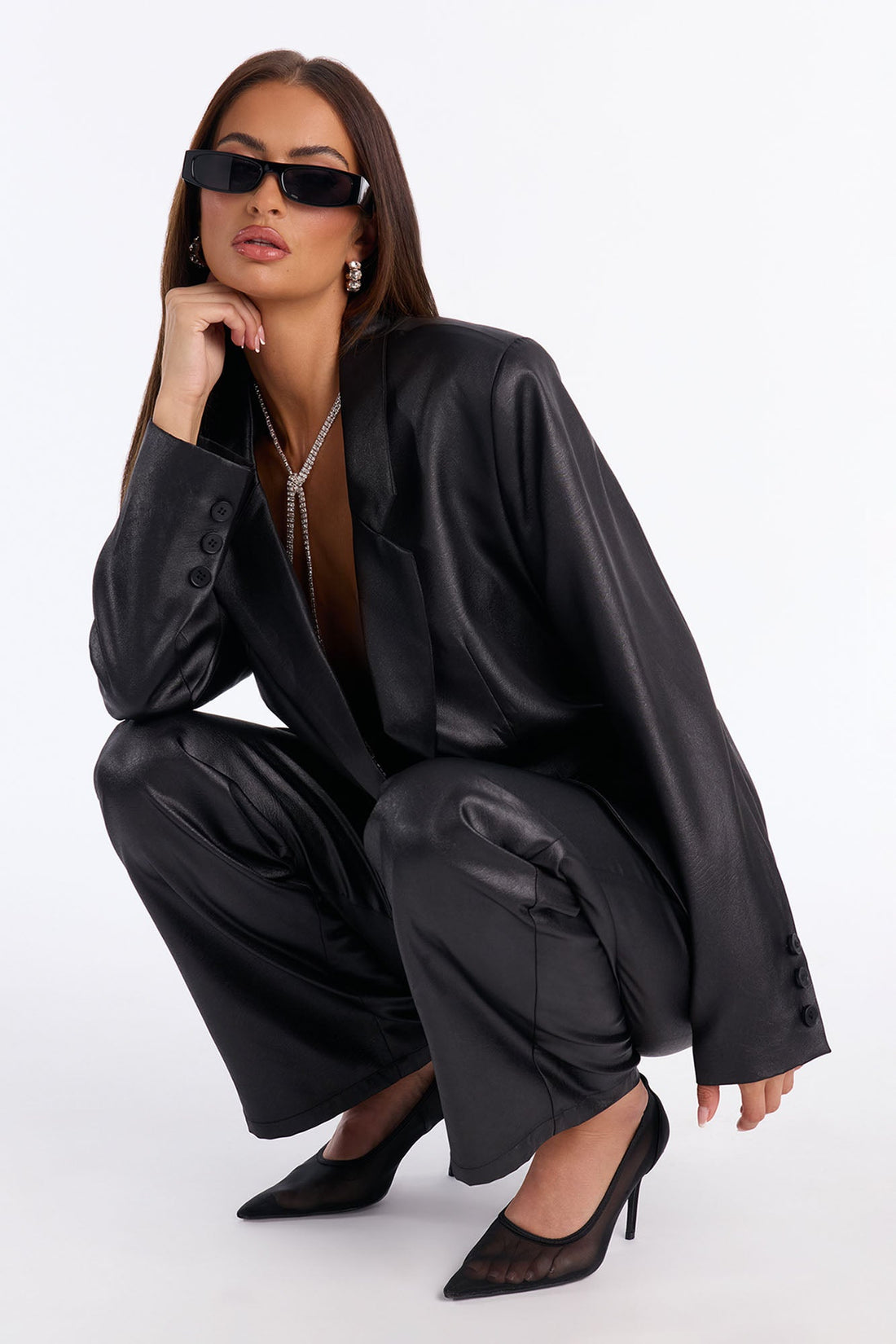 Anaya Bold Shoulder Straight Leg Pant Set - Black