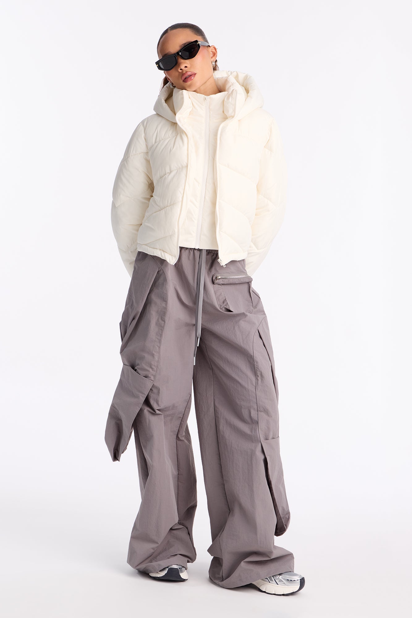 Pippa Cropped Layered Puffer Jacket - Ivory
