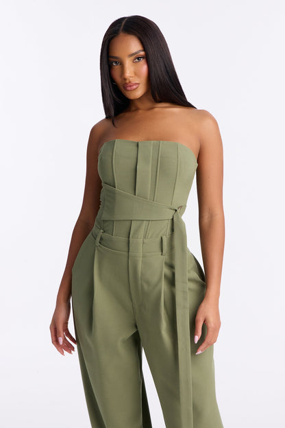 Late For Work Wide Leg Jumpsuit - Olive