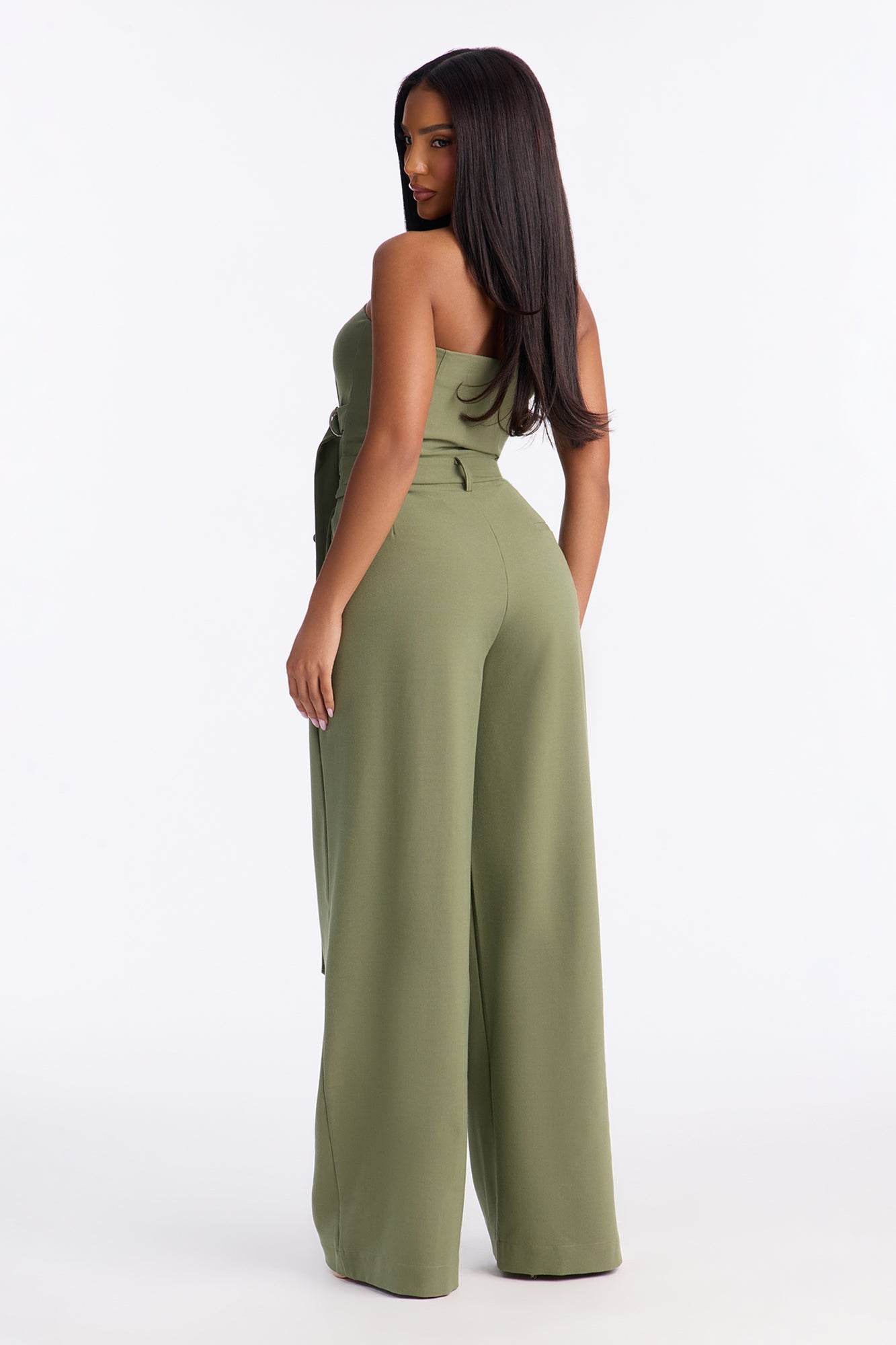 Late For Work Wide Leg Jumpsuit - Olive