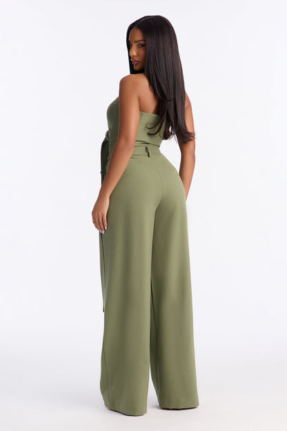 Late For Work Wide Leg Jumpsuit - Olive