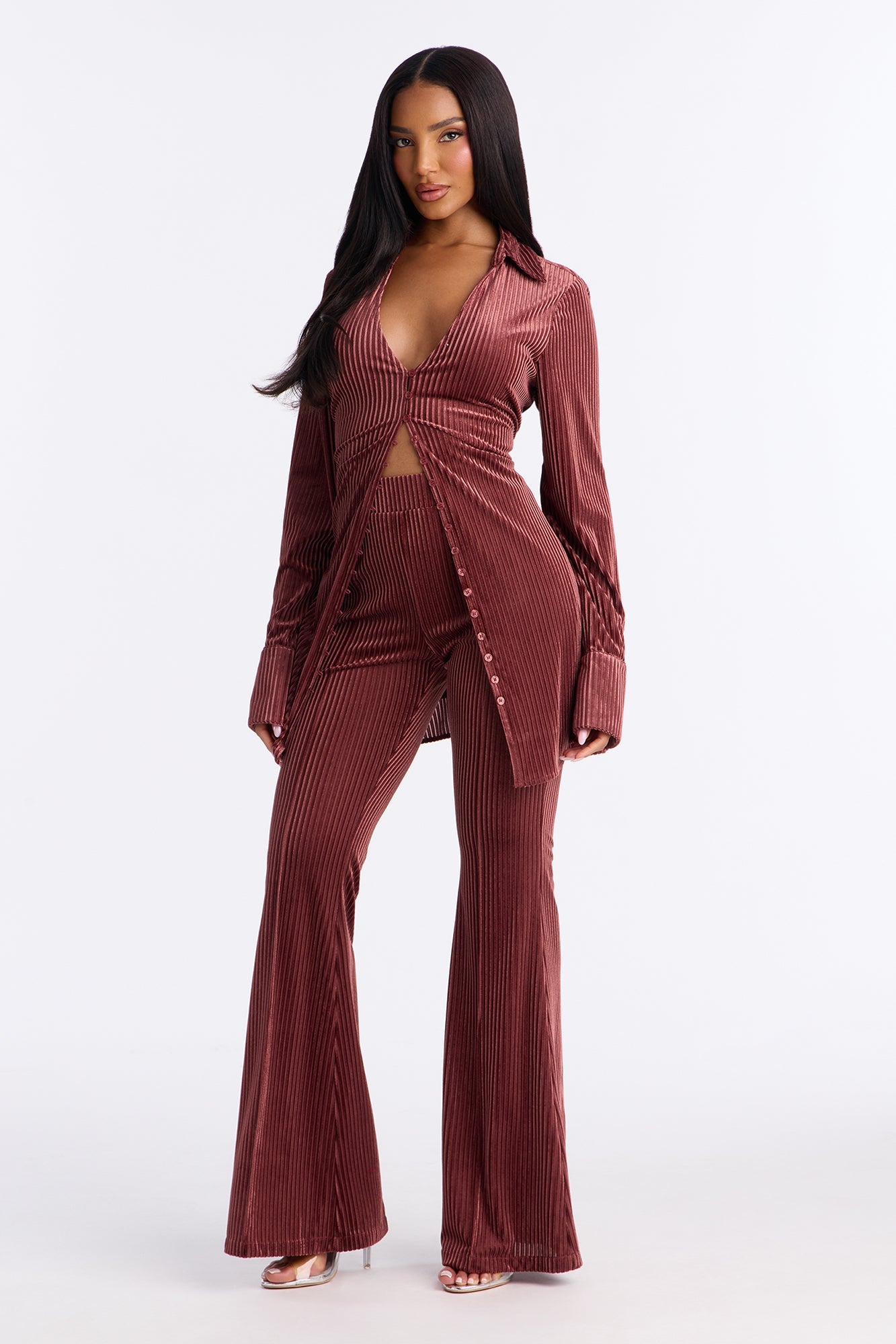 Too Early To Tell Velvet Pant Set - Rose