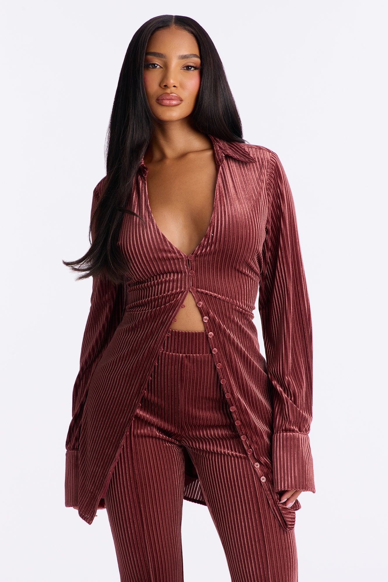 Too Early To Tell Velvet Pant Set - Rose