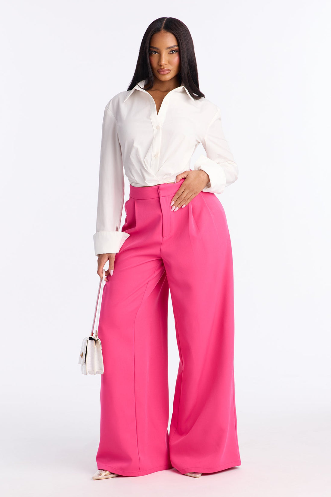 Delia Wide Leg Crepe Trousers 33″ - Fuchsia
