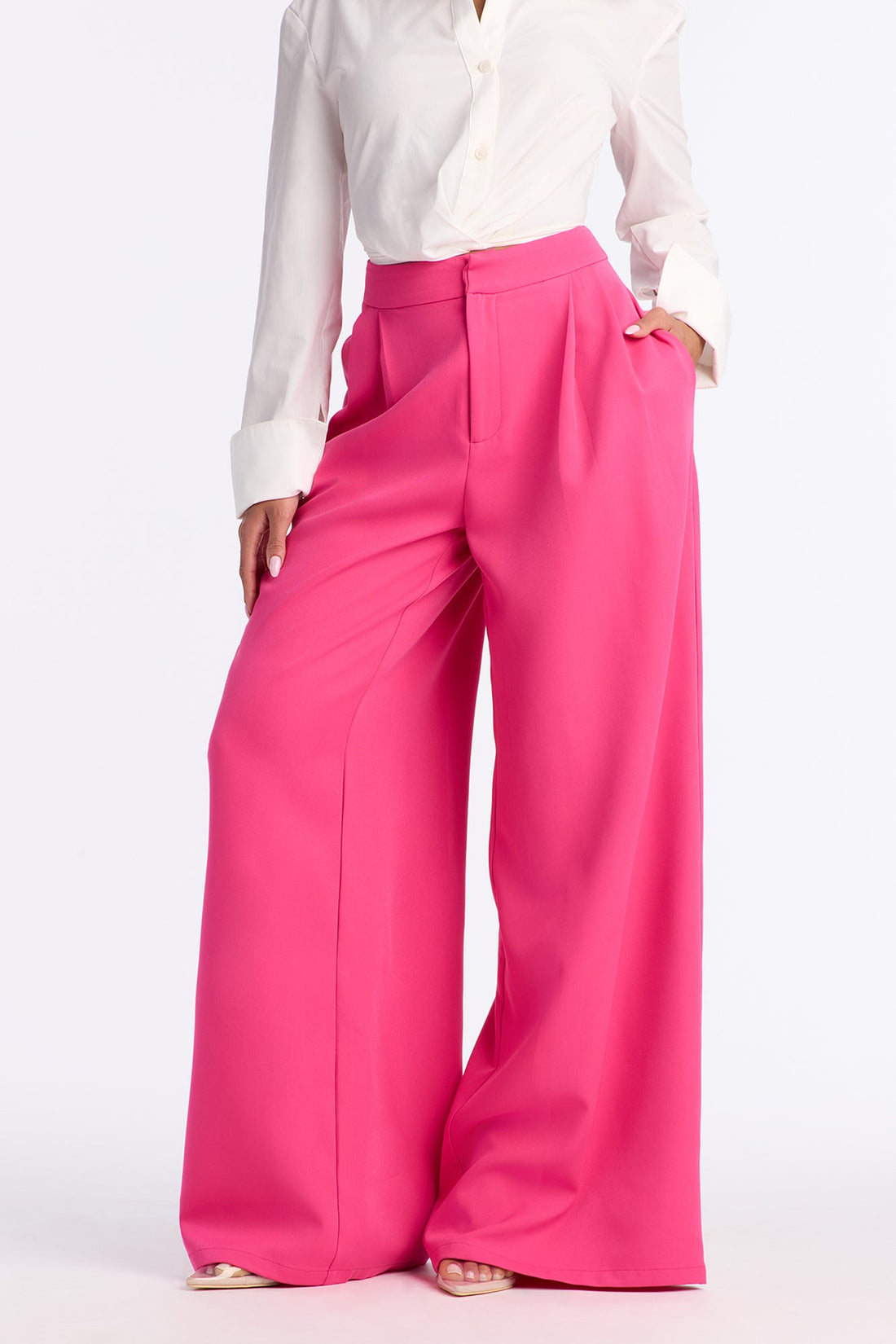 Delia Wide Leg Crepe Trousers 33″ - Fuchsia
