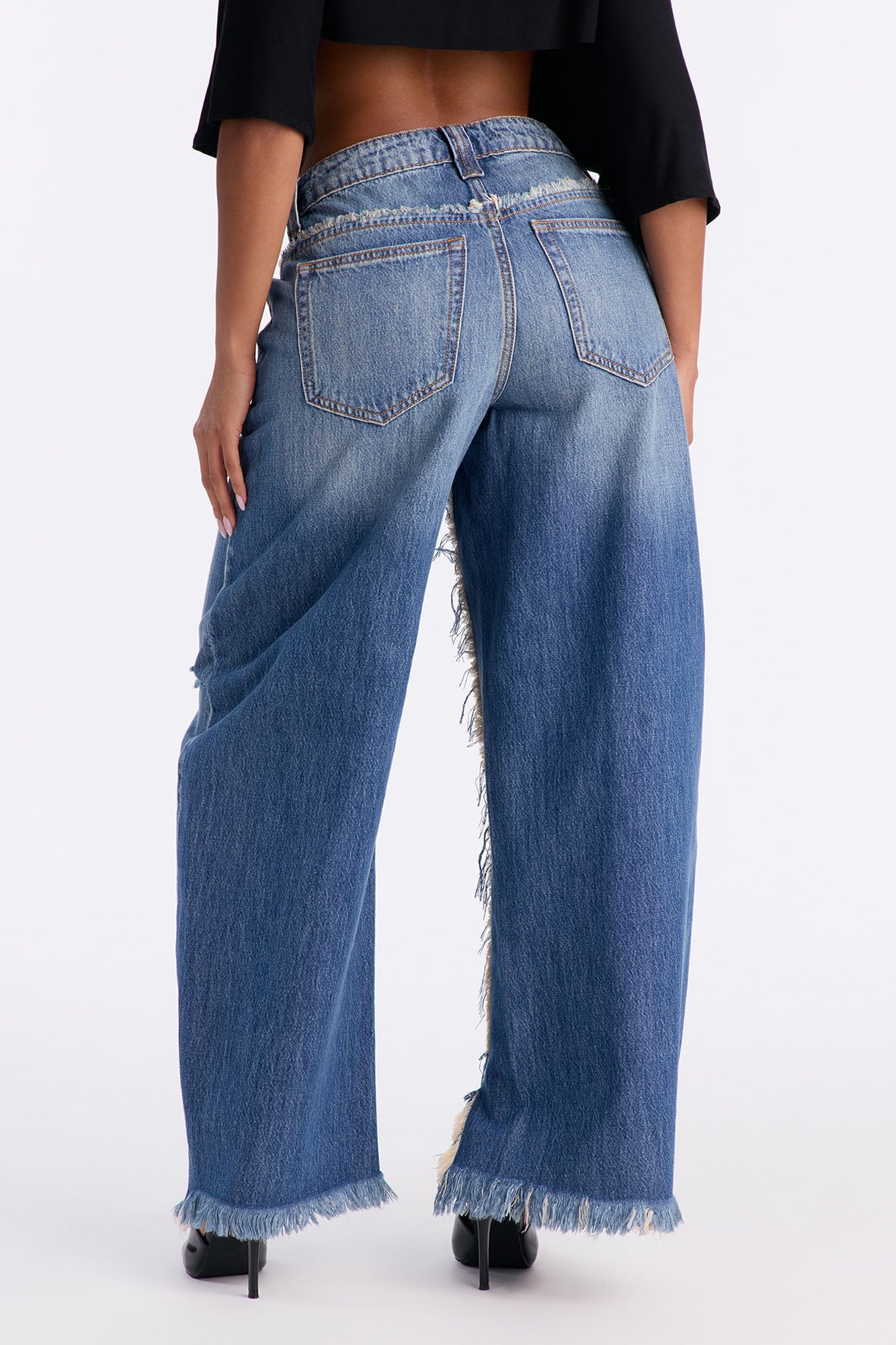 Electrified Frayed Barrel Leg Jeans - Dark Wash