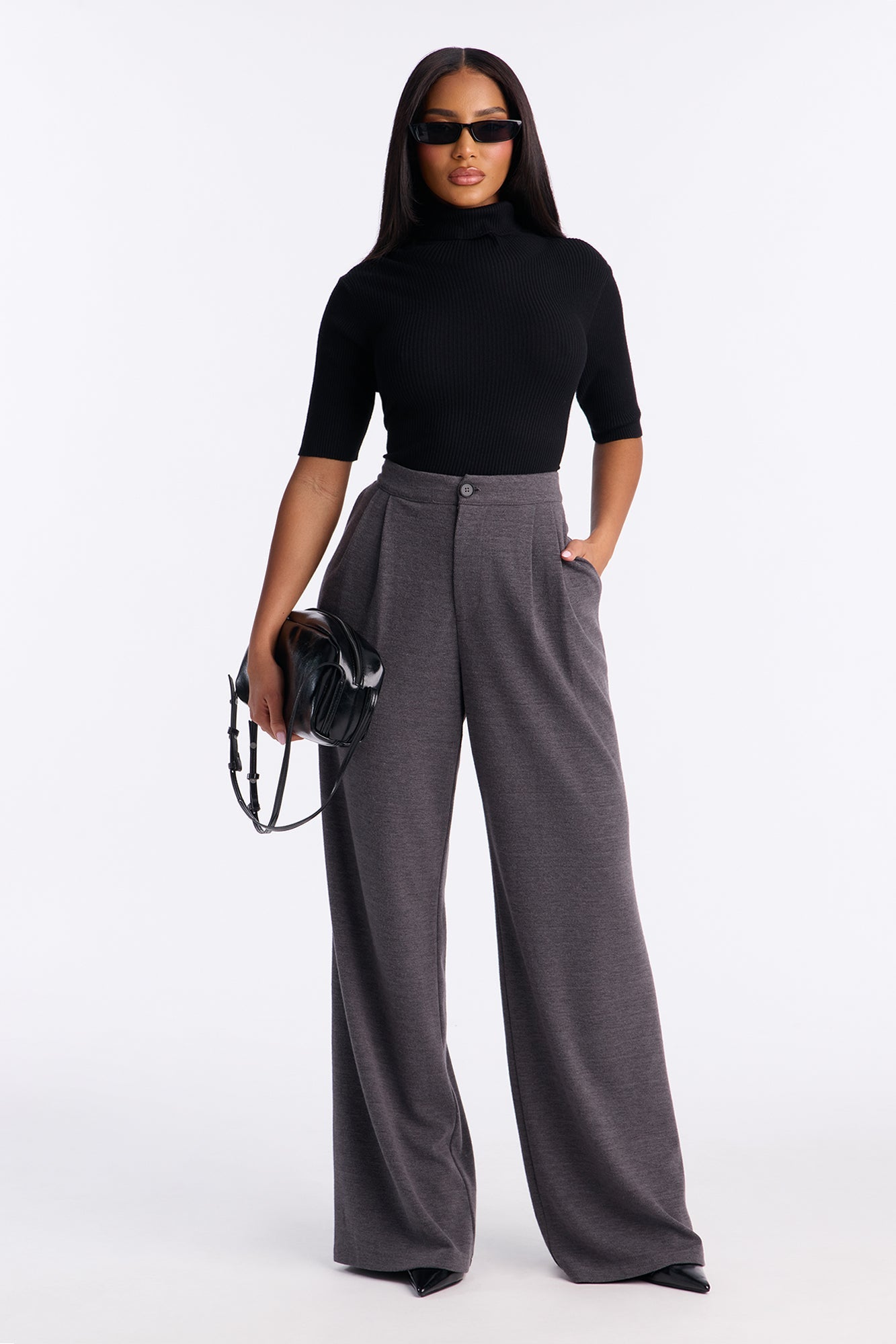 Wilma Wide Leg Trousers 33″ - Charcoal