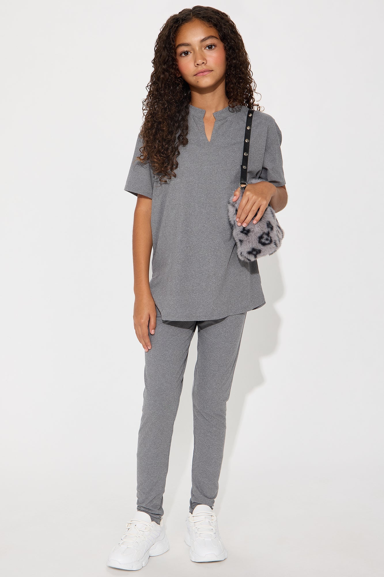 Mini Lets Chill Together Short Sleeve Legging Set - Heather Grey