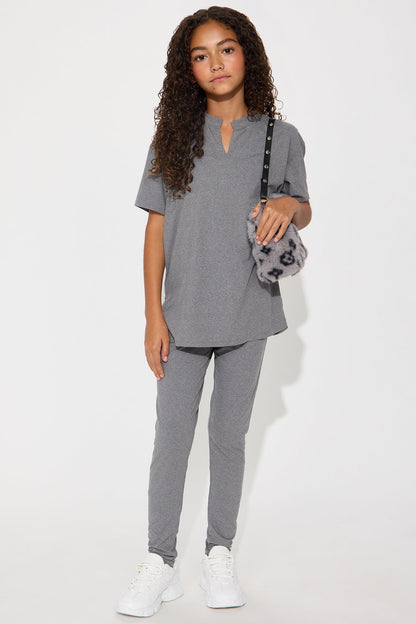 Mini Lets Chill Together Short Sleeve Legging Set - Heather Grey