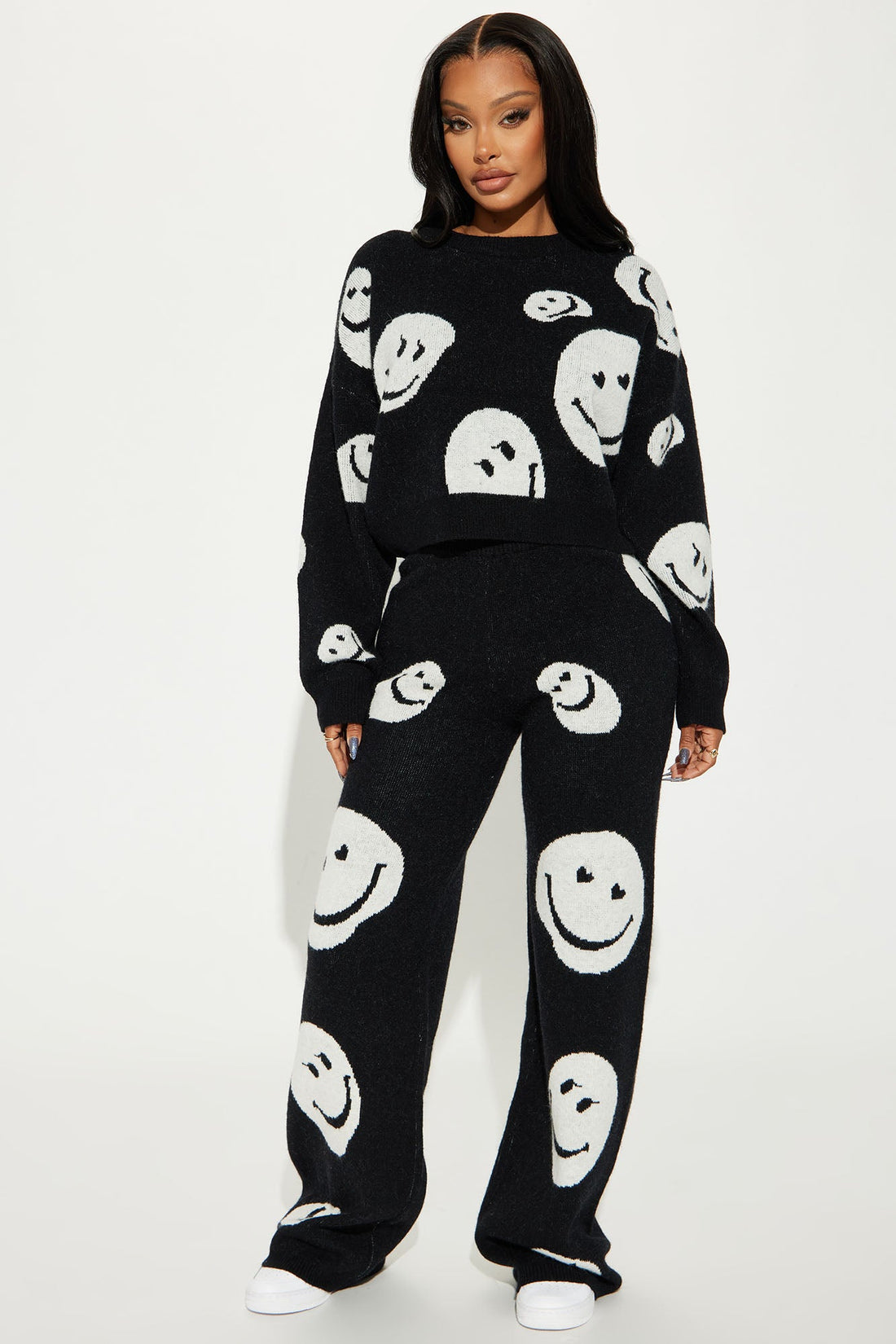 Smile For Me Sweater Pant Set - Black/White