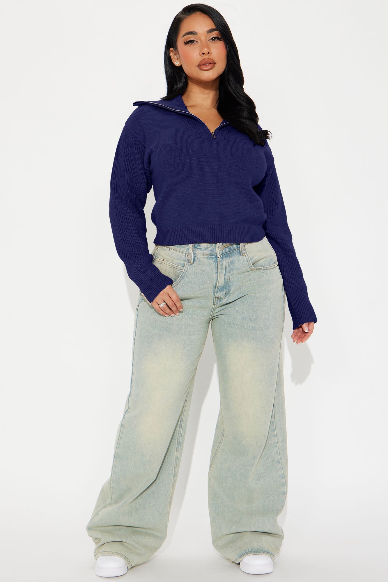 Classic Mood Quarter Zip Sweater - Navy