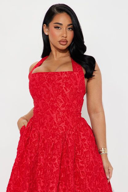 Meredith Jacquard Maxi Dress - Red