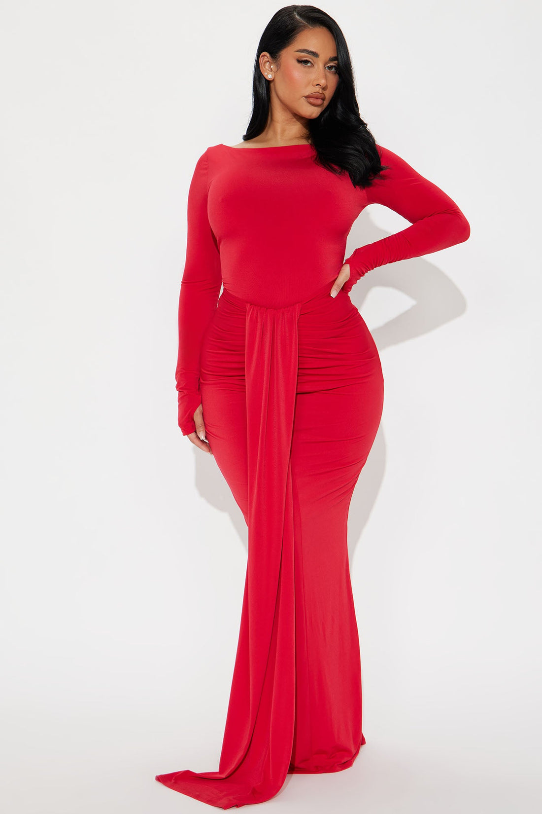 Eloise Boat Neck Maxi Dress - Red