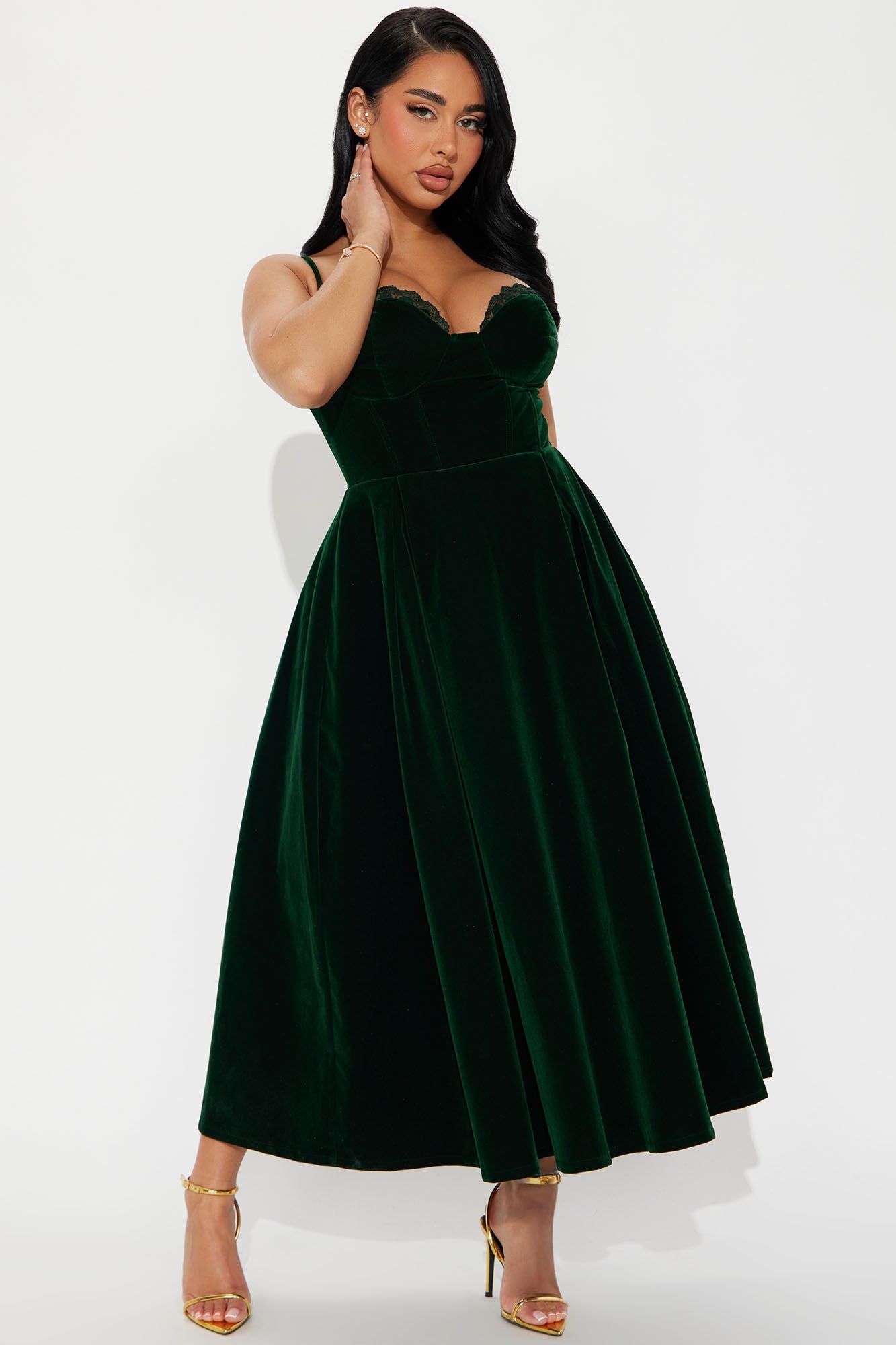 Julia Velvet Midi Dress - Hunter