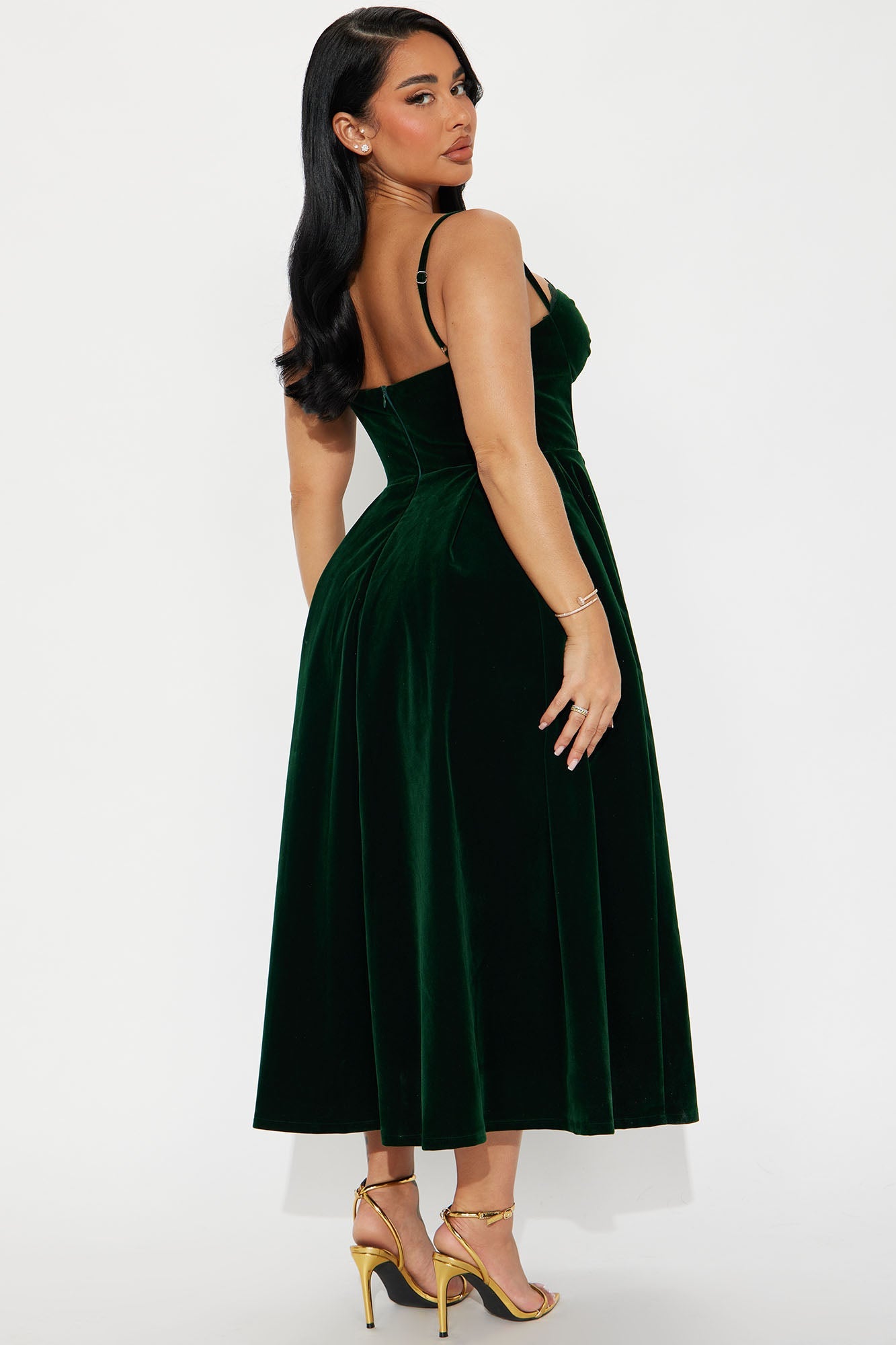 Julia Velvet Midi Dress - Hunter