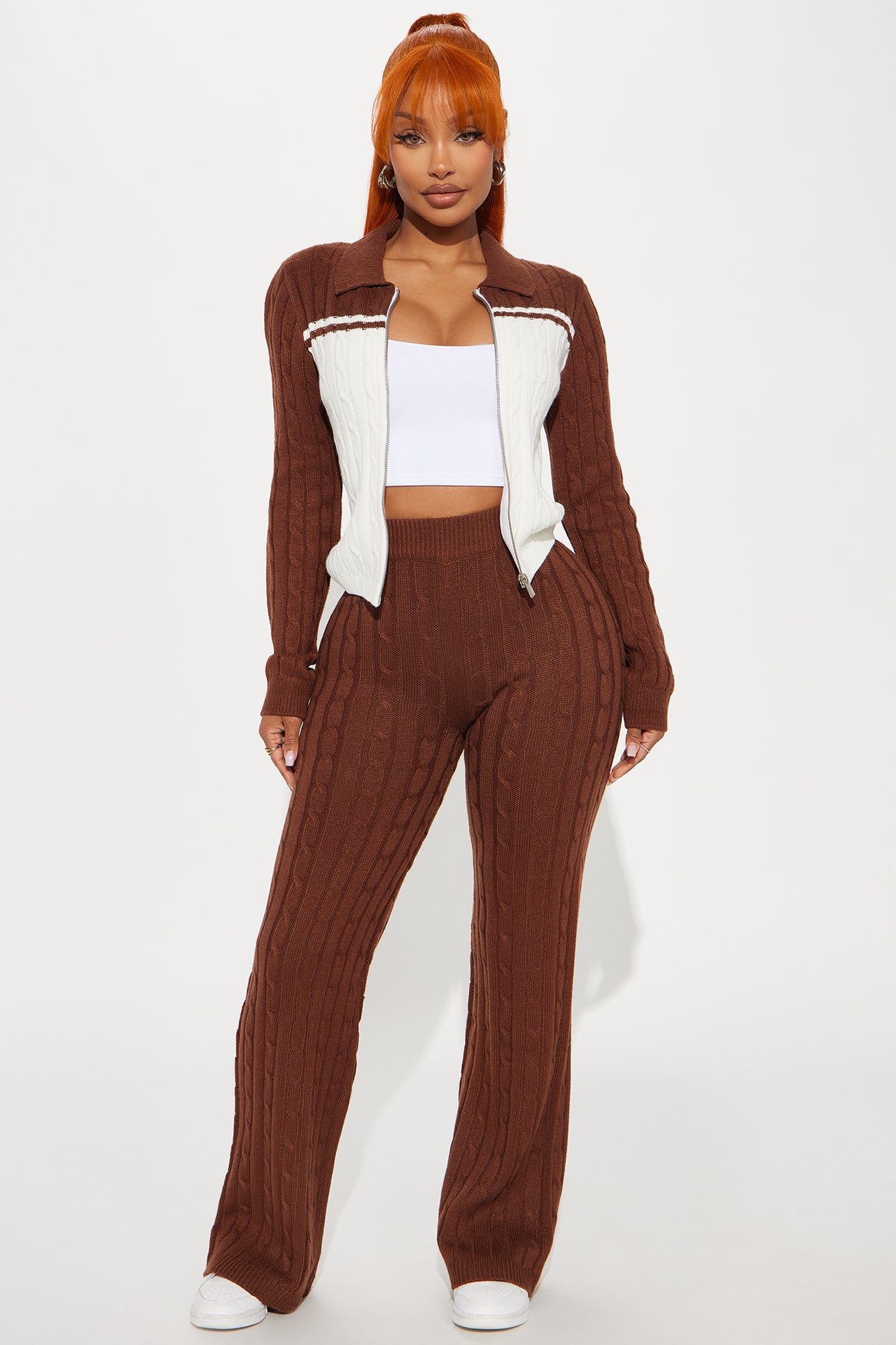 Thought Of You Colorblock Sweater Pant Set - Brown