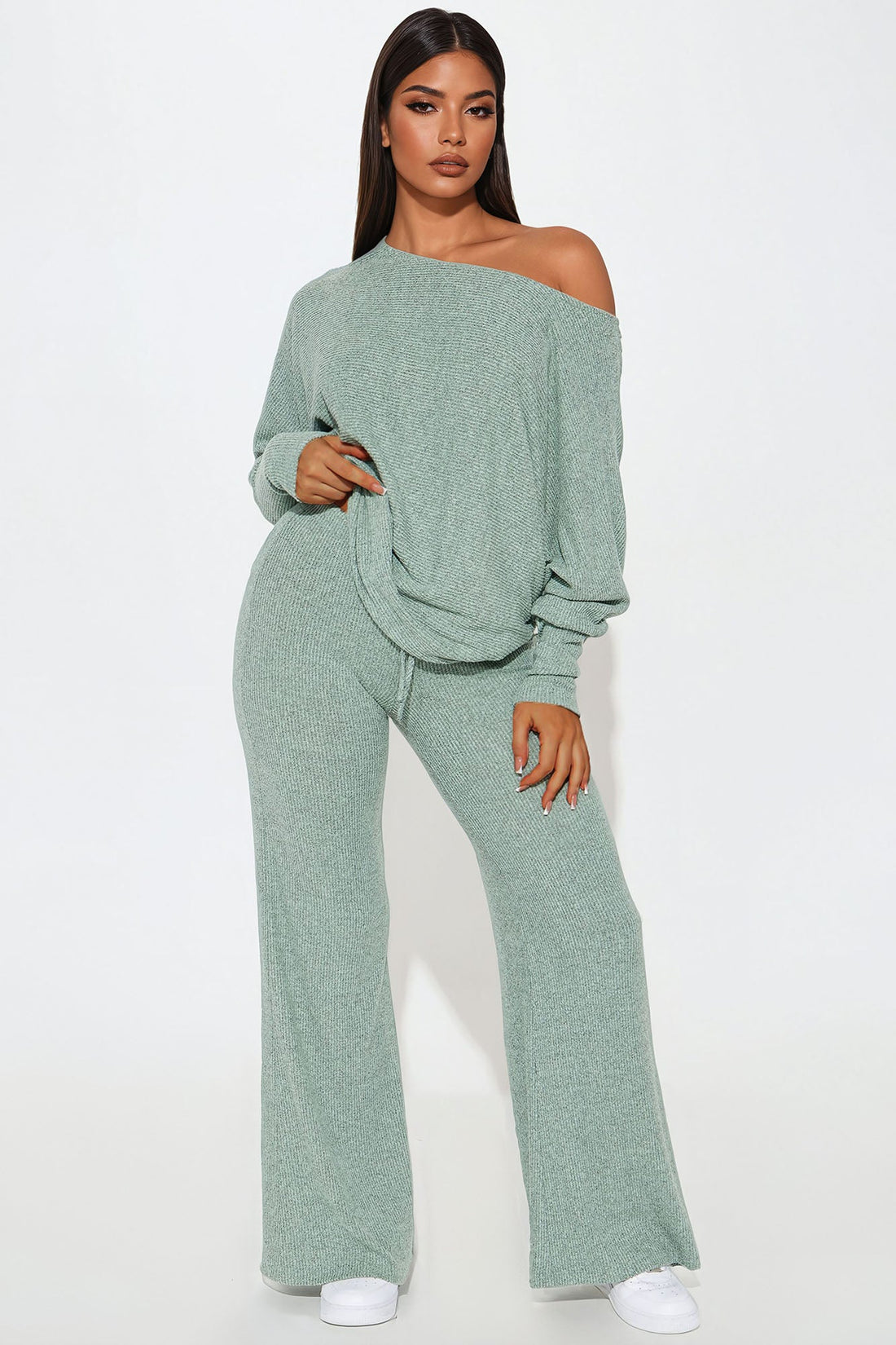 Cozy Off Shoulder Pant Set - Mint