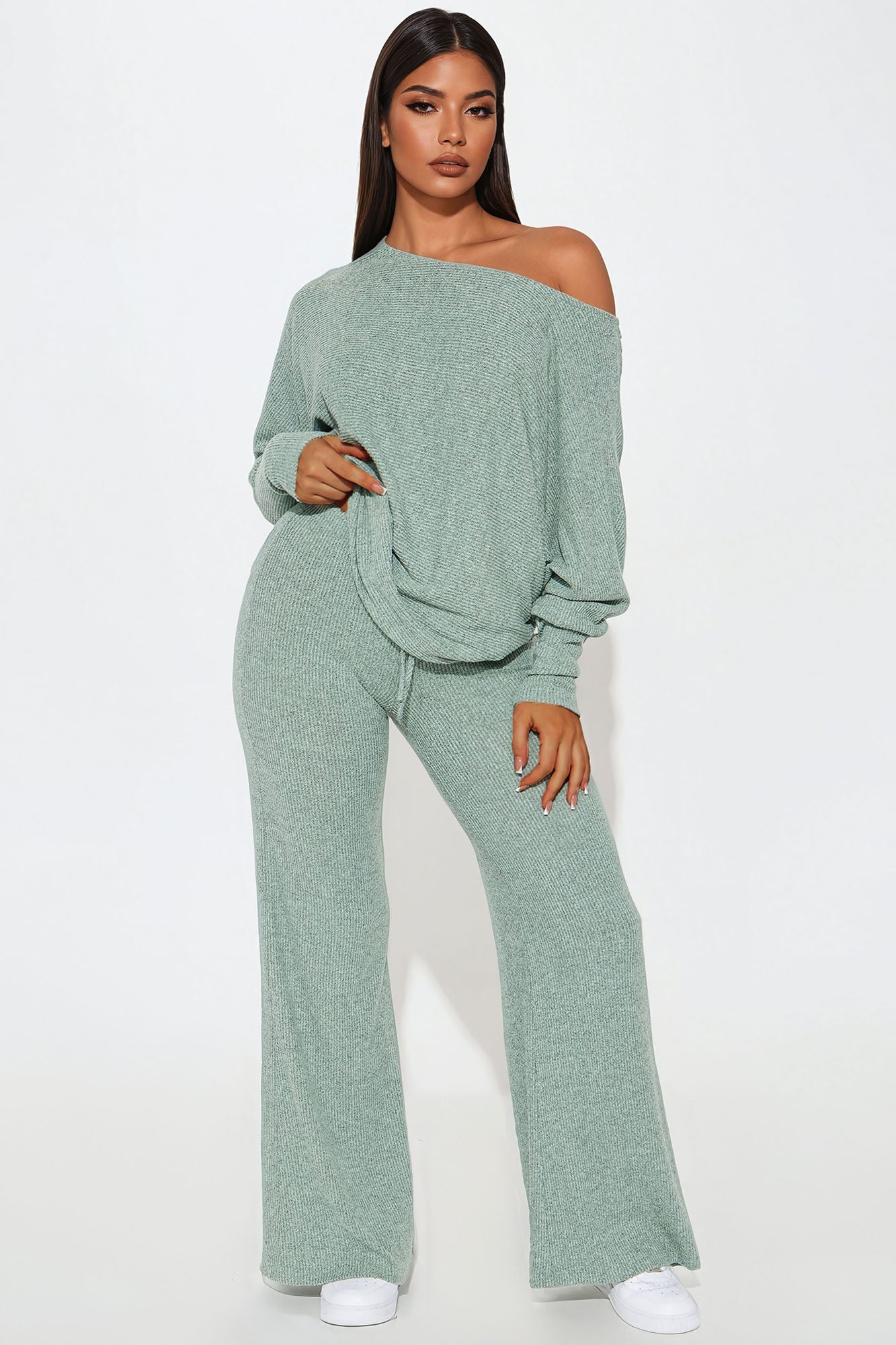 Cozy Off Shoulder Pant Set - Mint