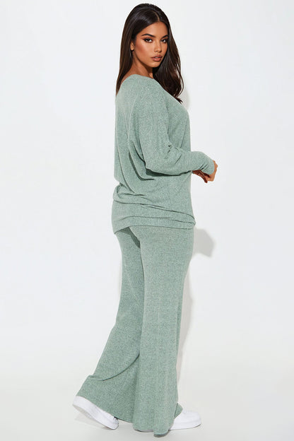 Cozy Off Shoulder Pant Set - Mint