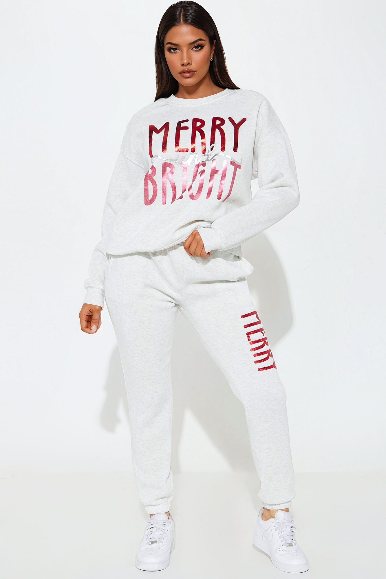 Christmas Spirit Fleece Pant Set - Heather Grey