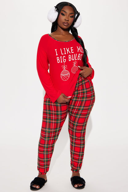 I Like His Bulbs PJ Pant Set - Red/combo