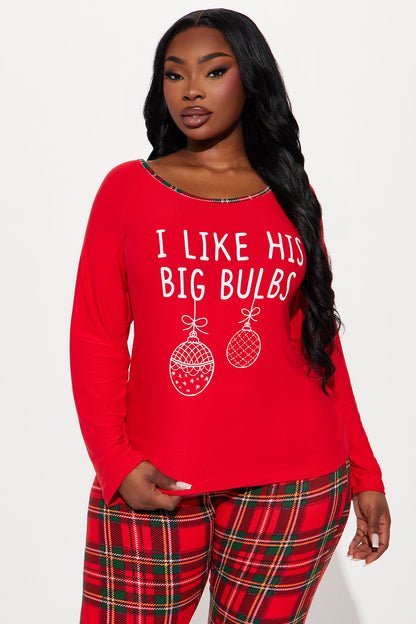 I Like His Bulbs PJ Pant Set - Red/combo