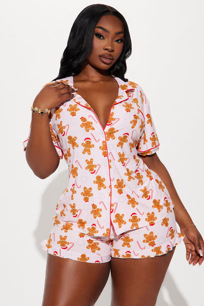 Gingerbread Cutie PJ Short Set - Pink/combo